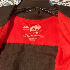 Men’s 2XL Mechanic style shirt. Clay Smith Cams two-toned black and red.